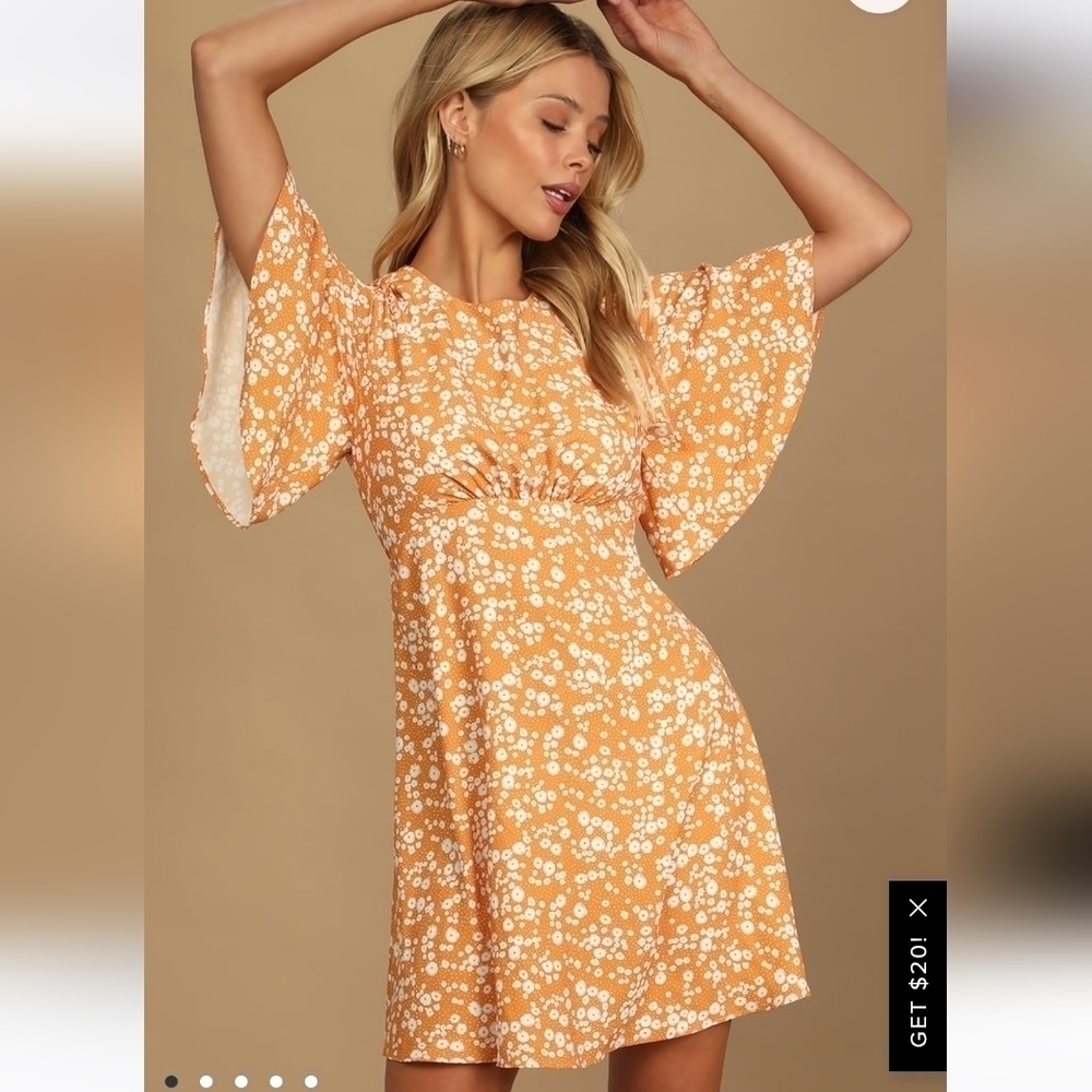 NWT Lulu's Boundless Beauty Yellow Floral Print Flutter Sleeve Mini Dress XL